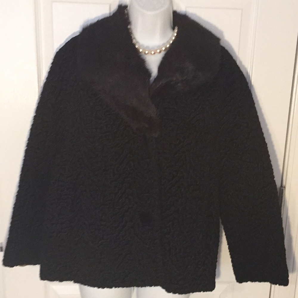 Lovely Vintage Faux Persian Lamb Coat Real Fur Collar